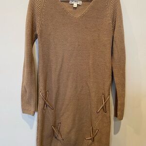 Say What Tan Knit Sweater Dress